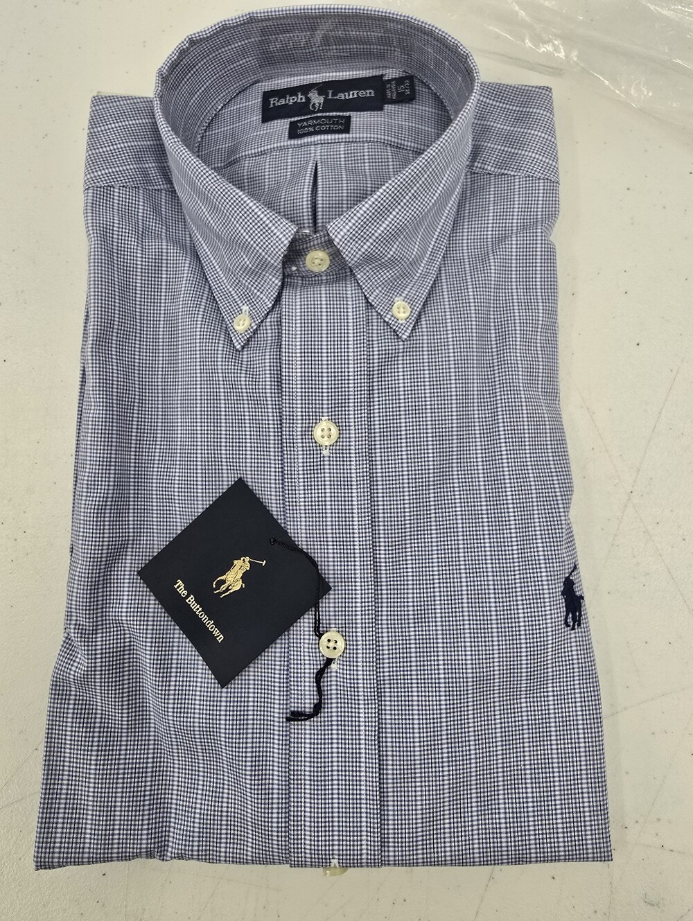 NWT Vintage Polo Ralph Lauren Yarmouth 100% Cotton Men's 15-32/33 Micro Plaid.